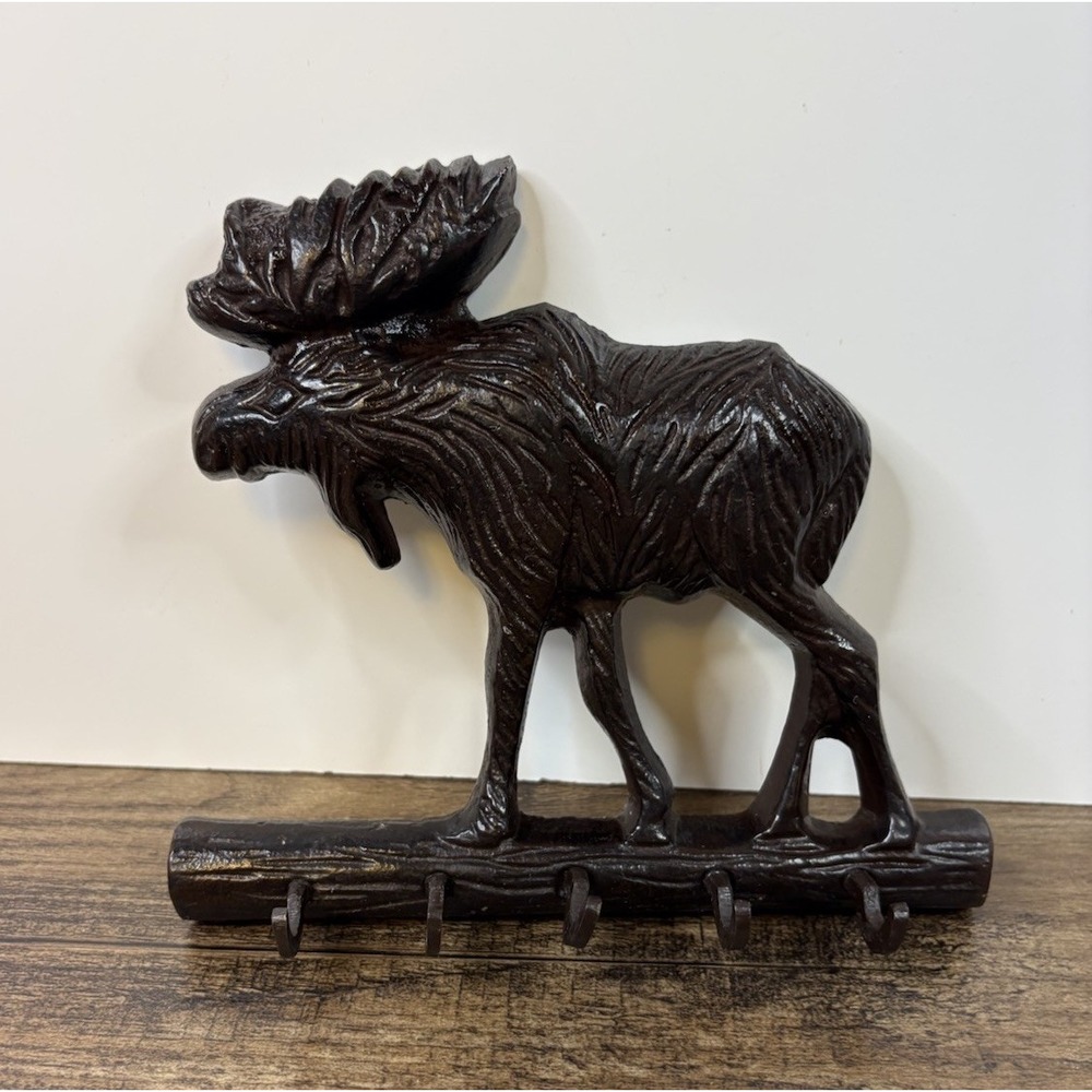 Cast Iron Heirloom Western Rustic 7" Moose Wall Hook Decor Plaque